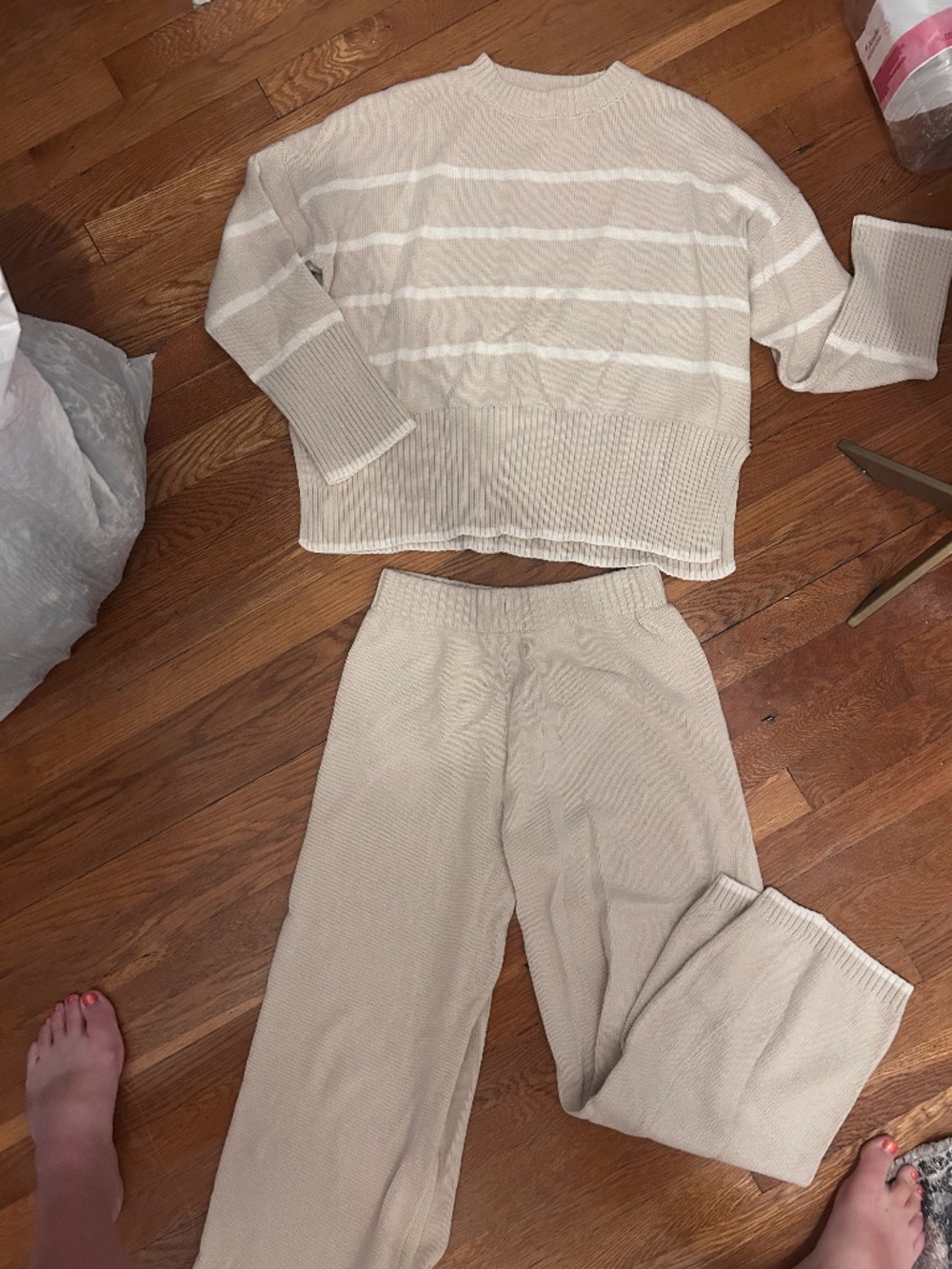 Sincerely Jules Cream Striped Knit Sweater & Pants Set XL